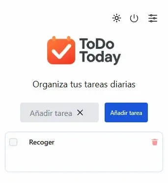Interfaz de la extensión ToDoToday para Chrome